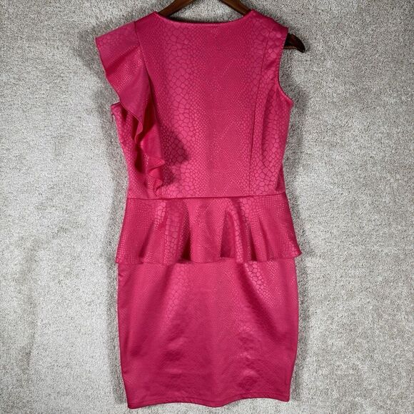 Samuel Dong Pink Crocodile Print Peplum Ruffle Dress‎ Small Sleeveless Sheath - Picture 12 of 12